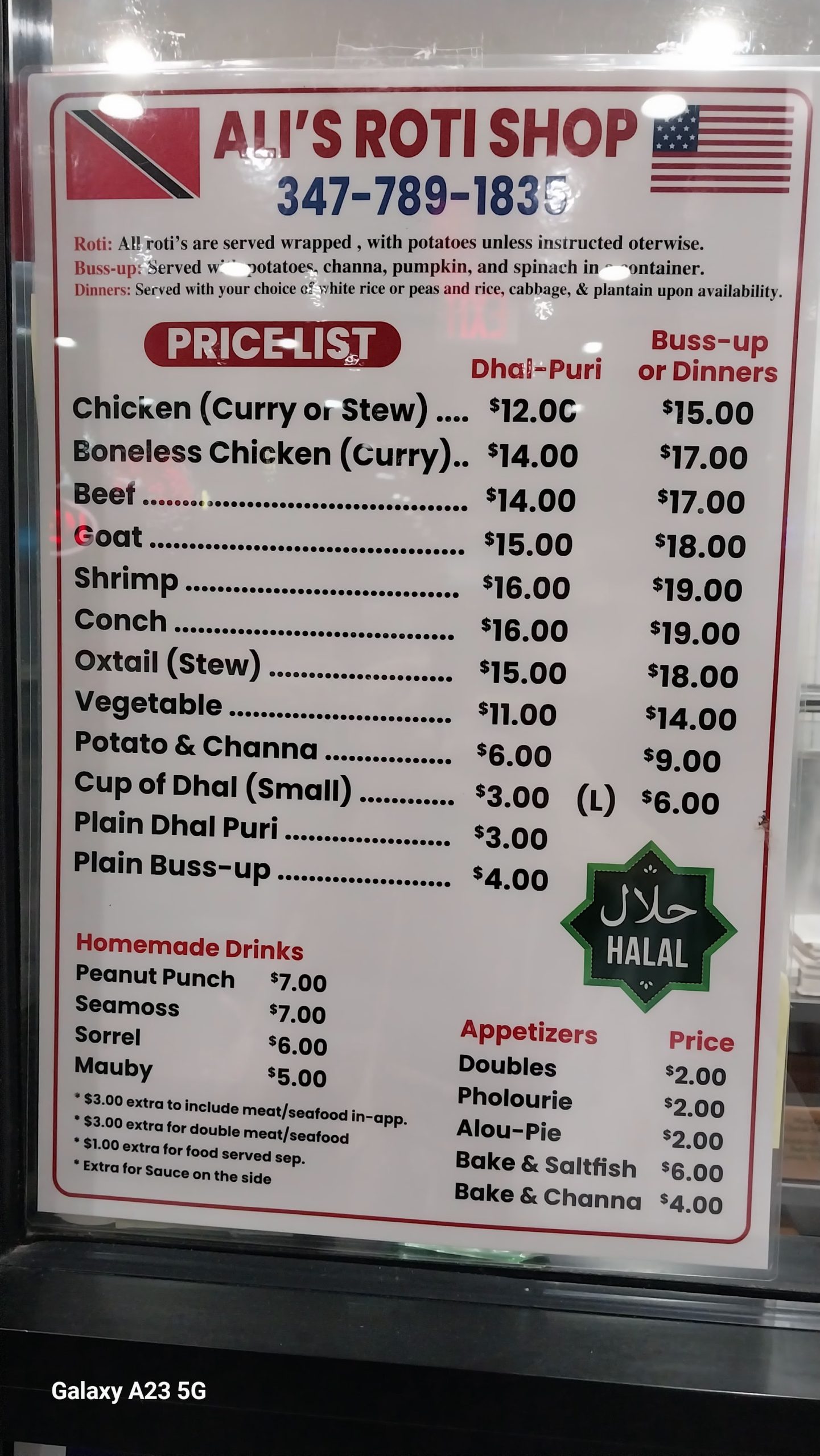 Ali Roti Shop Ali's Trinidad Roti Shop Menu (updated July 2026)